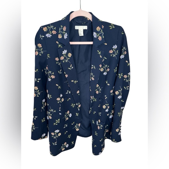 H&M Floral Blazer - Navy Blue with Flowers - Size 4 - Picture 2 of 9